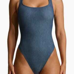 Naked Wardrobe Stretch Denim Tank Bodysuit Size S NWT